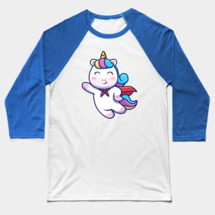 Cute Super Hero Unicorn Flying Baseball T-Shirt